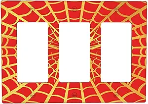 Decorative Outlet Covers Red Background with Golden Spiderweb Spider 3 Gang Outlet Cover Wall Plate Triple Rocker Light Switch Cover Plate Switch Plate Covers for Bedroom Decor
