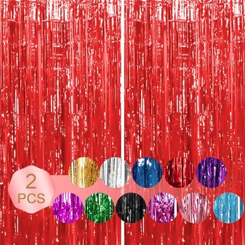 6 Pack 1m x 2.5m Tinsel Foil Fringe Curtains, Shimmer Metallic