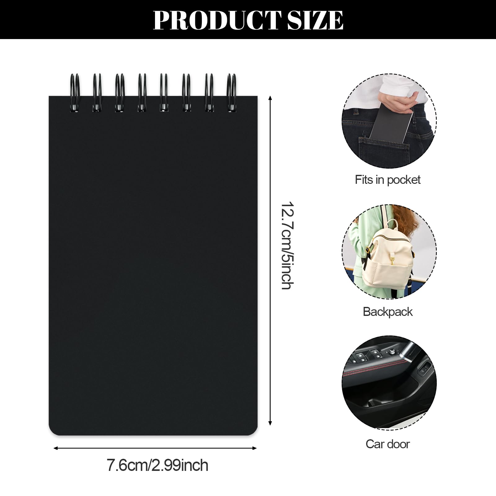 BESARME 10 blocs de notas pequeños de 3 x 5 pulgadas, cuaderno de bolsillo en espiral a granel negro a granel, bloc de notas a rayas para hombres, estudiantes, regalo de vuelta a la escuela