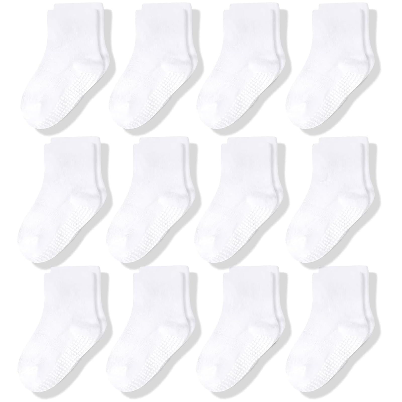 CozyWay Baby & Toddler Socks With Grippers Non Slip Crew Grip Socks for Girls and Boys Soft Comfy Cotton - 12 Pack
