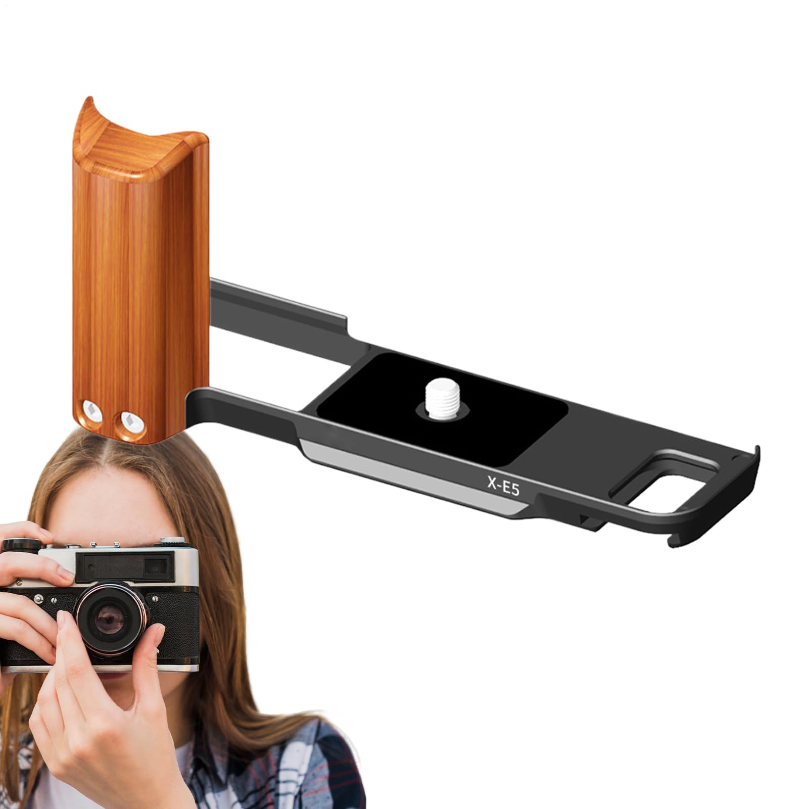 Quick Release L Bracket - Metal Wood 12.7x4.8x6cm | L-Shaped Camera Mount with Wooden Handle Improves Comfort Control, Travel Gift, Solid Metal | Cycling in Solid