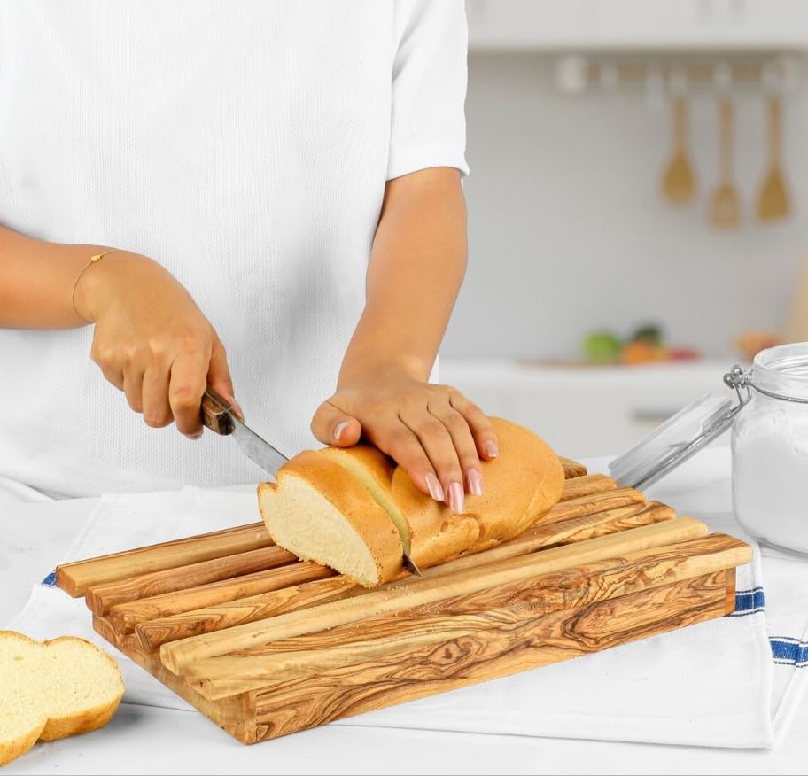 Planche à Pain Bois MGE Avec Récupérateur De Miettes Amovible - 36x25cm | Planche à Découper Anti-Miettes Pour Cuisine