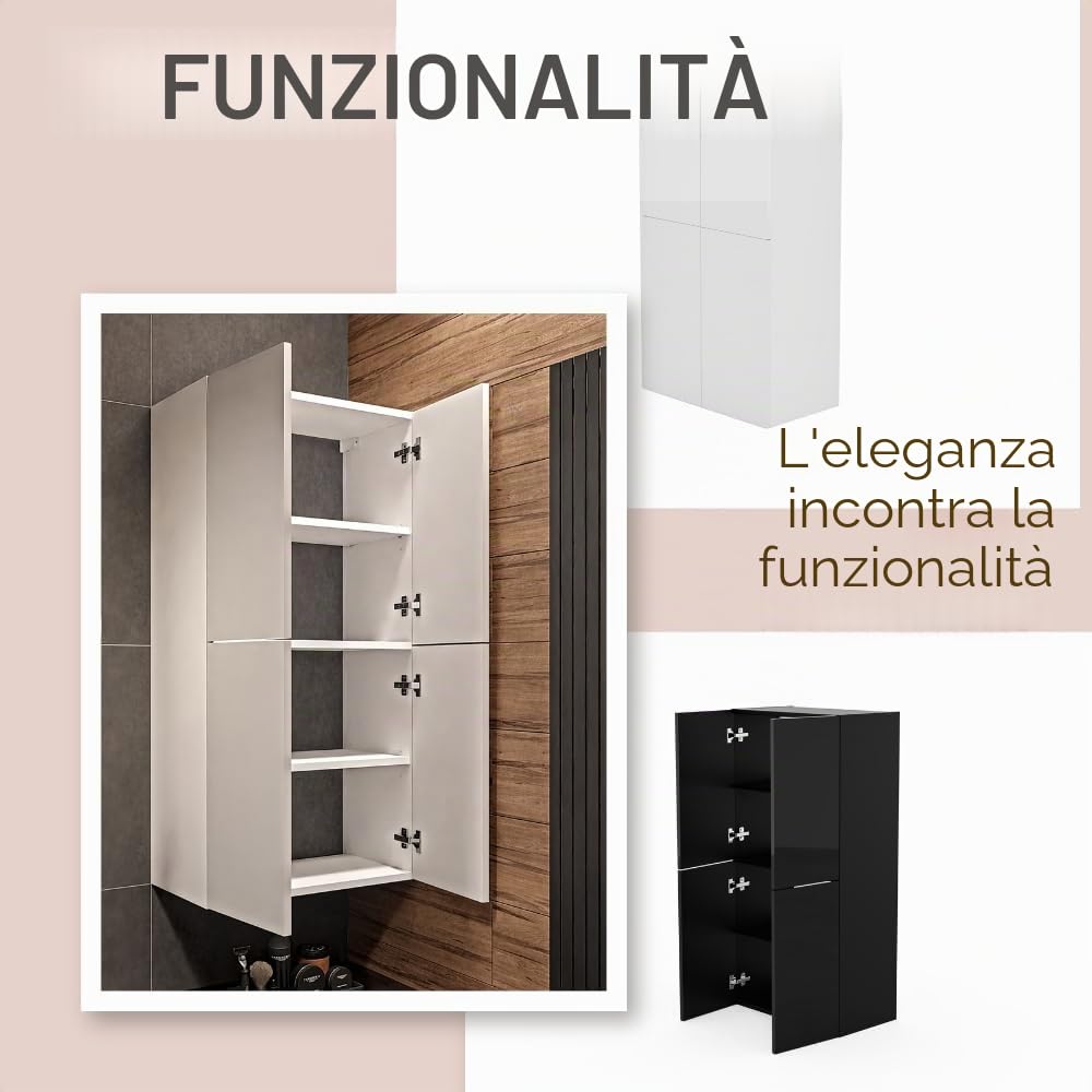Pensile Bagno Bianco 60x120x34 cm Armadietto da Bagno con Anta Lucida Mobile Contenitore a Parete Scaffale Sospeso con Ripiani Regolabili