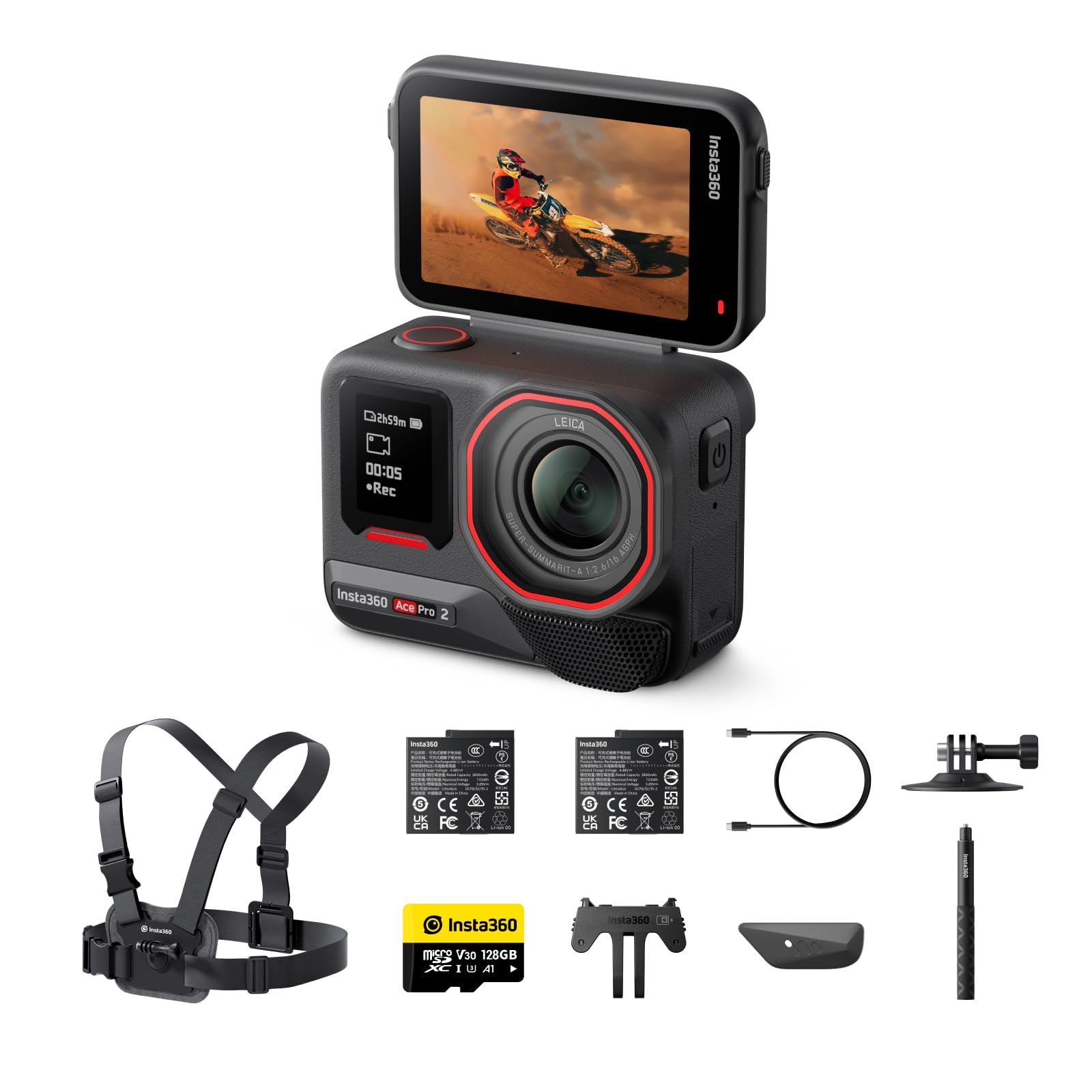 Insta360 Ace Pro 2 Winter Bundle Dual Battery - 8K Waterproof Action Camera Co-Engineered with Leica, 1/1.3" Sensor, Dual AI Chip, Leading Low Light,