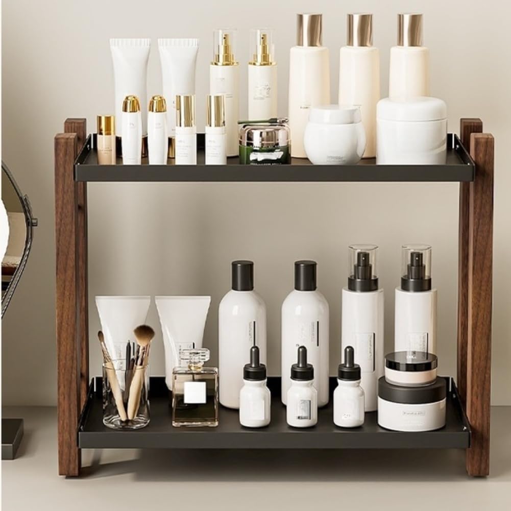 per scaffale Bagno Noce Organizer per trucco Doppio per strato