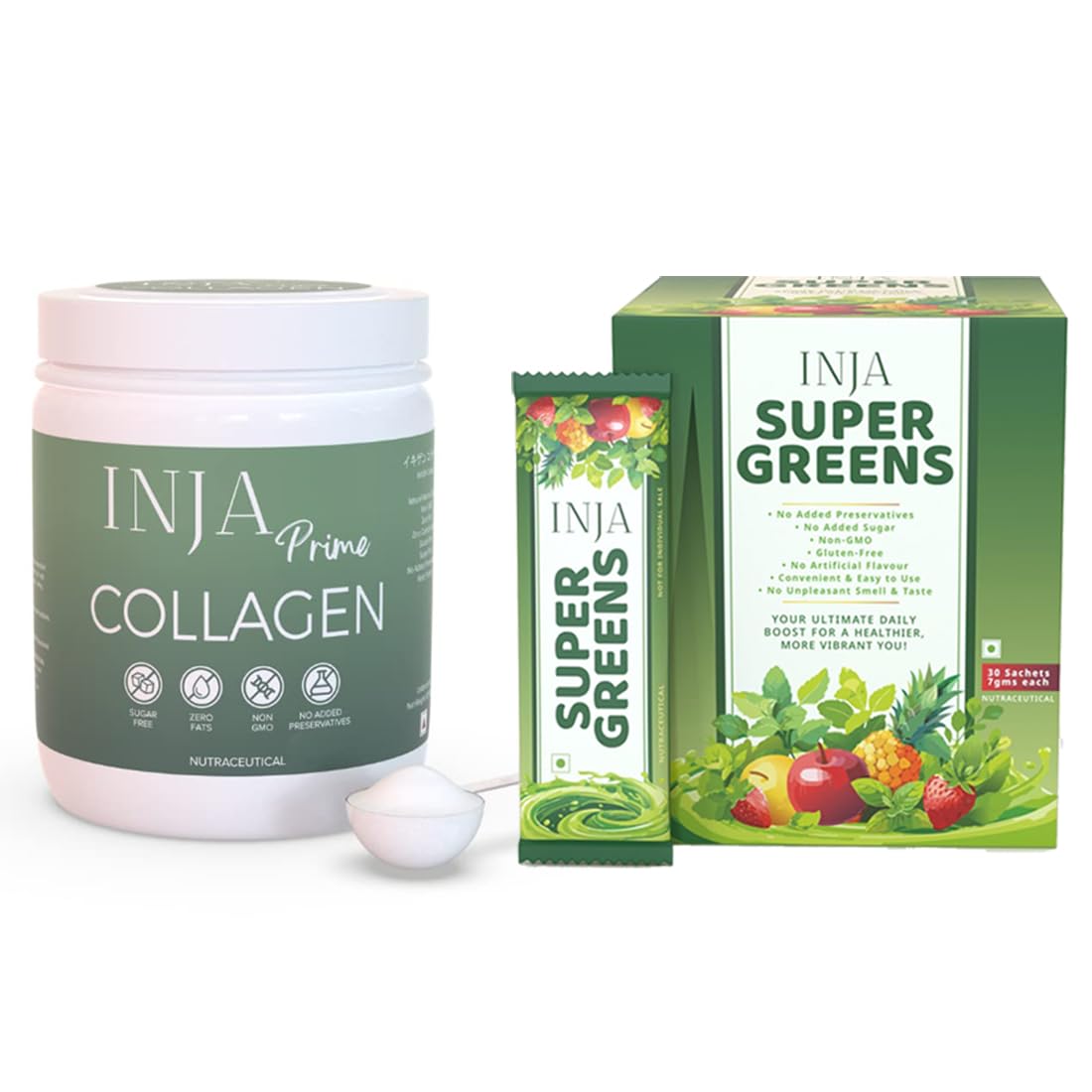 INJA Prime Marine Collagen Powder, Unflavoured - 125g + Super Greens 30 Sachets Combo, Japanese Formulation with 40+ Vitamins, Minerals, Skin, Hair Growth, Joints, Immunity, Energy & Gut Health-image-34