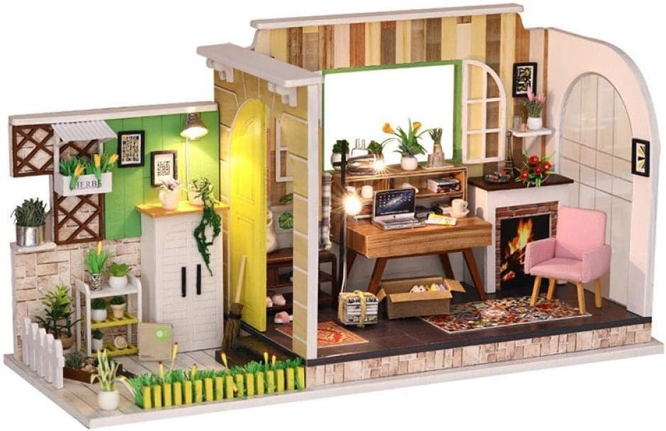 DIY木製ドールハウスミニハウススタジオ組み立て済みドールハウスミニチュア家具おもちゃおもちゃ