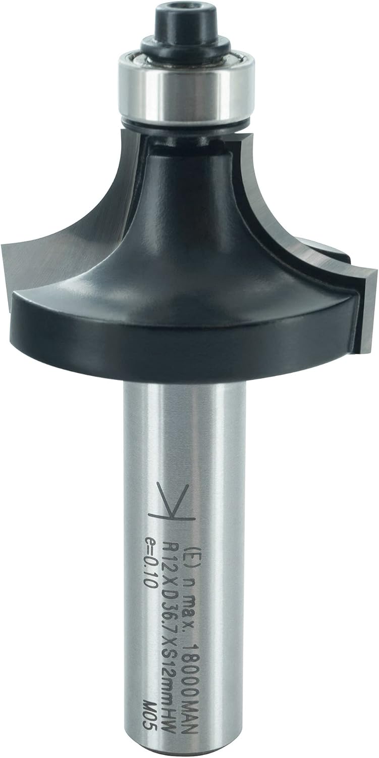ENT 14378 Rounding Over Cutter TC Shank (S) 12 mm, Diameter (D) 36,7 mm, NL 19 mm, R 12 mm, SL 40 mm, with Ball Bearing