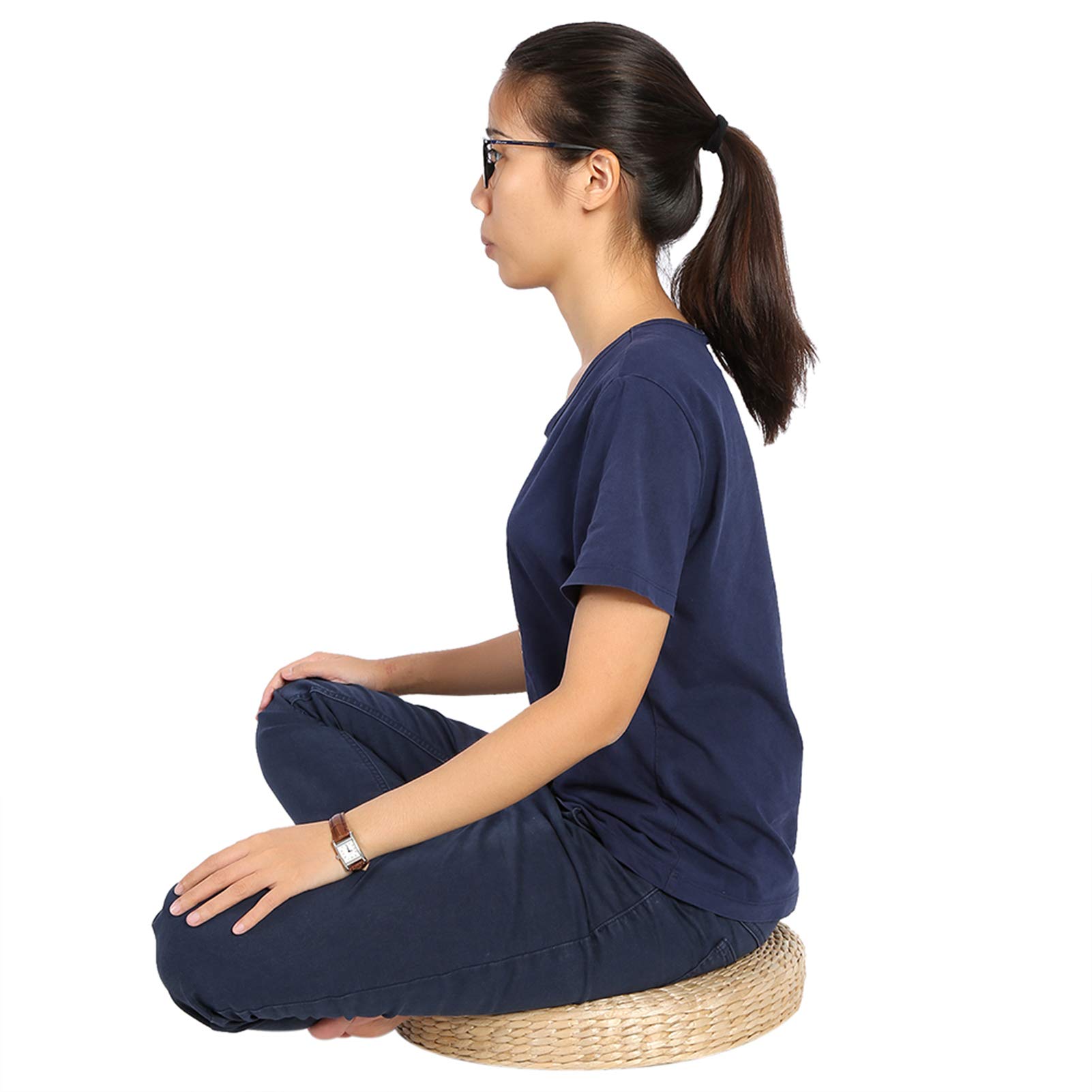 Coussin de Sol en Paille Rond 40 cm pour Méditation Yoga Extérieur, Tapis de Sol Naturel en Paille pour Tatami Intérieur et Extérieur, Coussin Rembourré Doux pour Séances de Relaxation