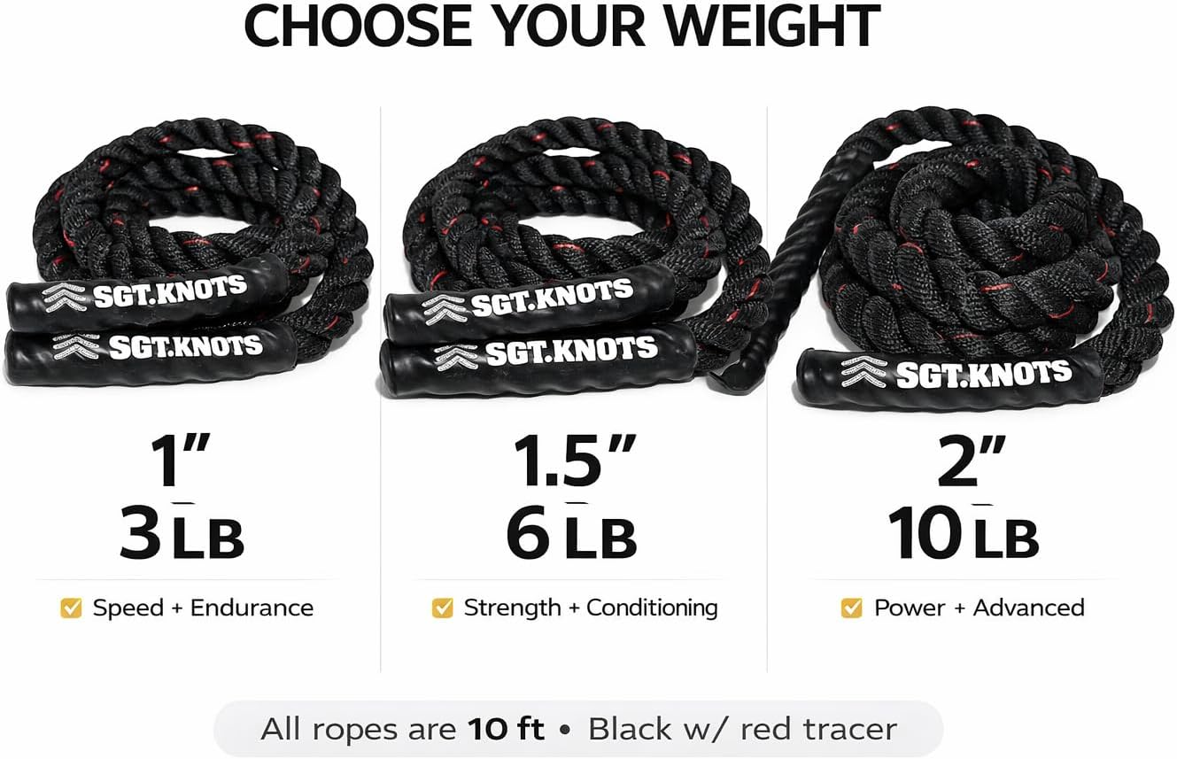 Weighted Battle Jump Rope, 10 FT Twisted Training Rope w/Thick Easy-Grip Handles, Full-Body Cardio + Strength Conditioning Rope (Choose 3 lb / 6 lb / 10 lb)
