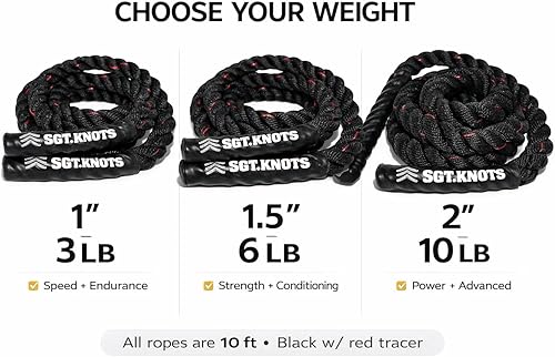 Miniatura 2 de Weighted Battle Jump Rope, 10 FT Twisted Training Rope w/Thick Easy-Grip Handles, Full-Body Cardio + Strength Conditioning Rope (Choose 3 lb / 6 lb
