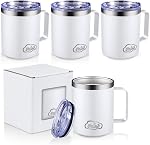 12oz Mug de café isolé avec poignée, gobelets de voyage large bouche en acier inoxydable avec limace, tasse à vide double mur pour le camping, bureau, l'armée verte paquet de 4