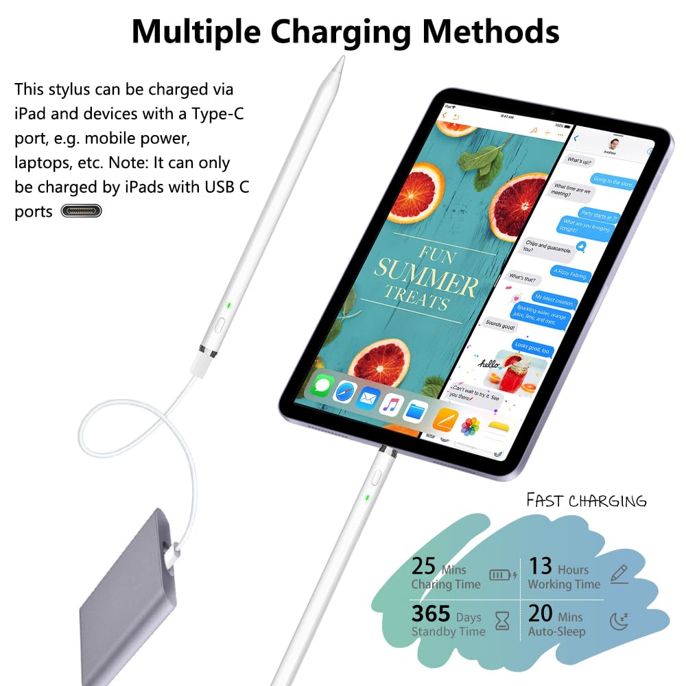 Pencil 1ère génération pour iPad (2018-2026) : avec Charge Rapide USB-C de Charge Rapide & Sensibilité à L'inclinaison Stylet pour iPad A16 11/10/9/8/7/6, Air 3~5/M2/M3/M4, Min 5~7, Pro 11"/12.9"/13"