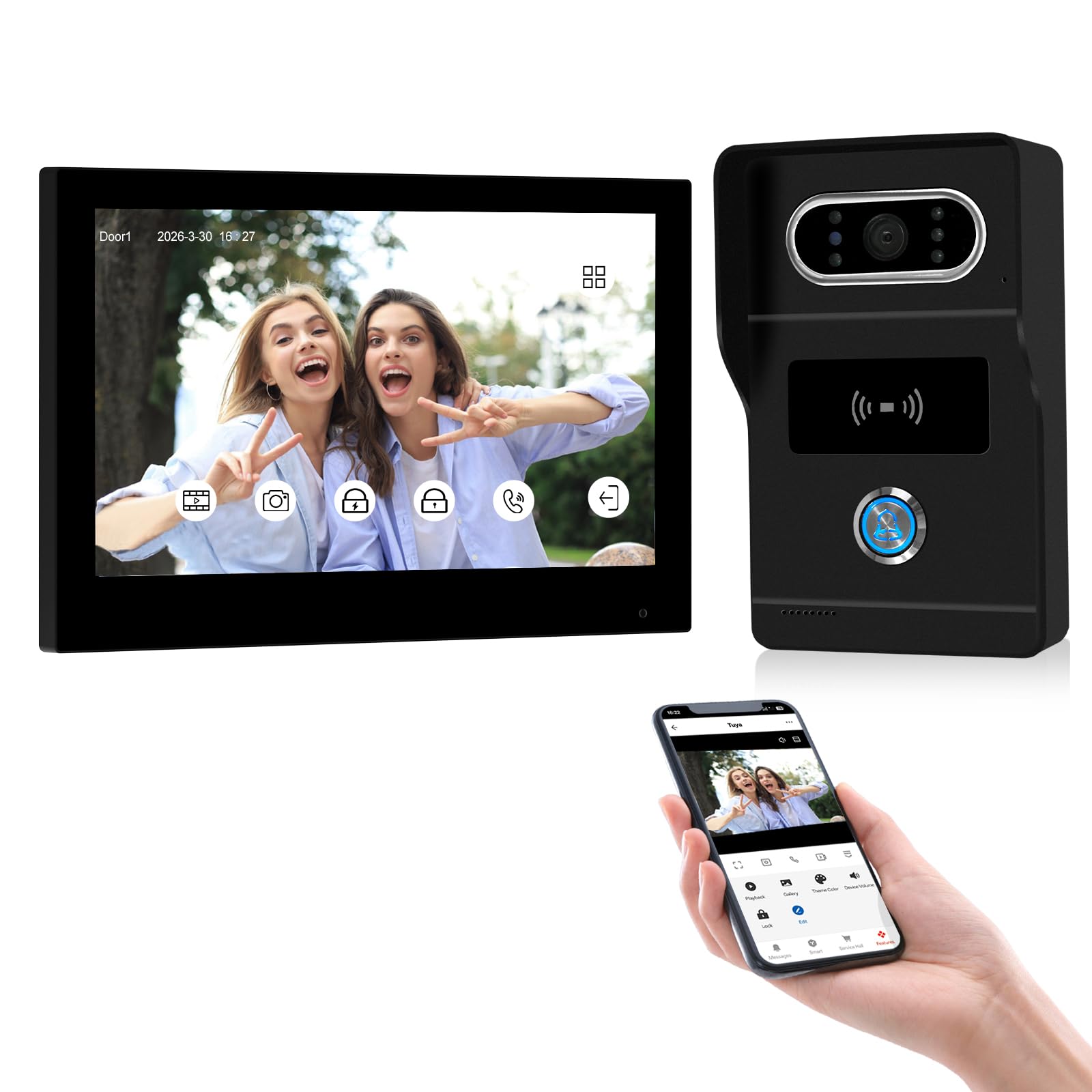 2 Fili AHD1080P Videocitofono Intelligente,Tuya WiFi IPS 7‘’ Videocitofono Porta, Sblocco RFID, Visione Notturna