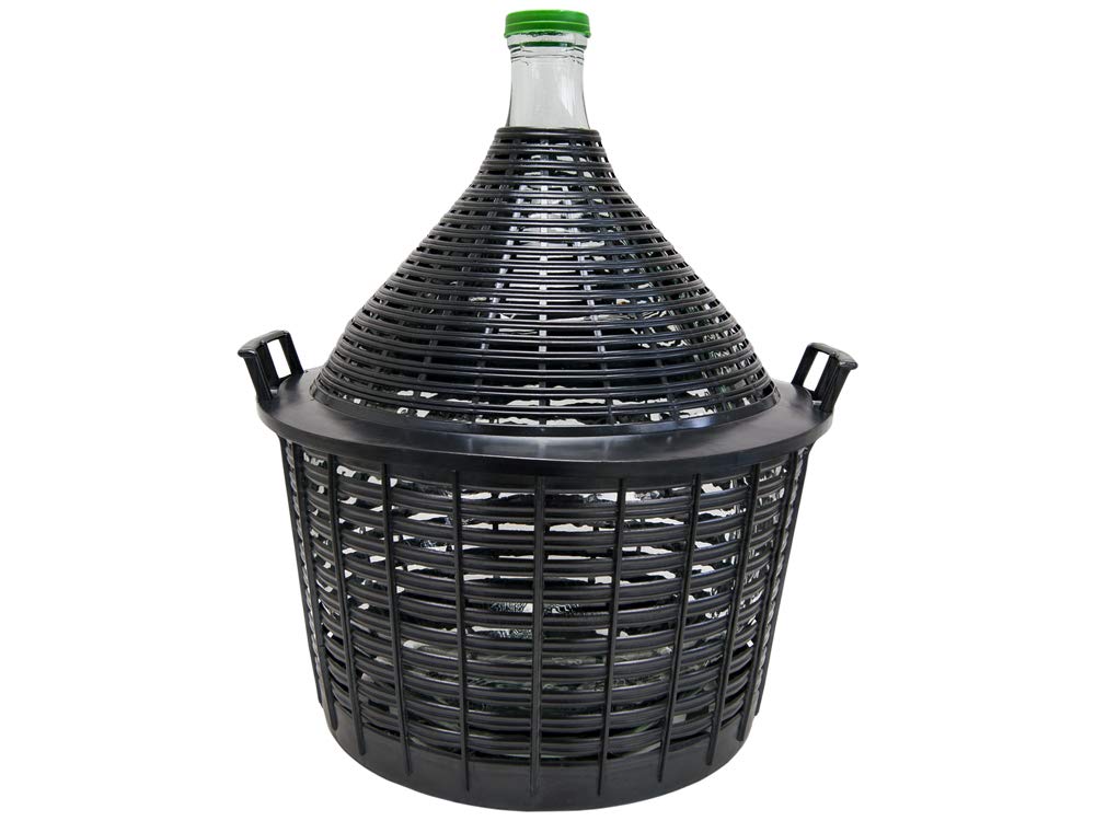 Ballon à vin en verre dans un panier en plastique - Qualité supérieure - Verre italien Fabriqué en Italie (20 l)