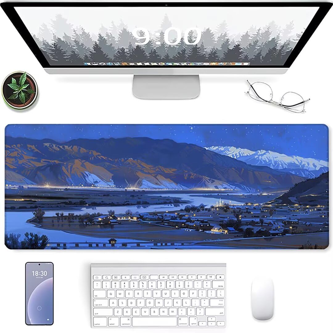 Excel Shortcut-Tasten-Mauspad - erweitertes großes 1200 x 600mm XL-Spickzettel-Gaming-Mauspad | PC-Büro-Tabellenkalkulation-Tastaturmatte | rutschfeste genähte Kante Fluss Kleine Stadt