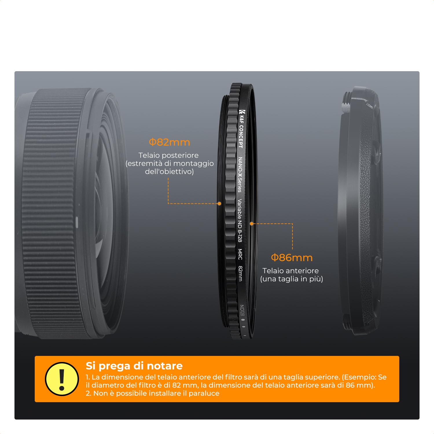 K&F CONCEPT Nano-Xcel 82mm Filtro Variabile ND8-128, Filtro Densità Neutra ND8-128 (3-7 stop) in Vetro Ottico con Rivestimento Nano a 28 Strati