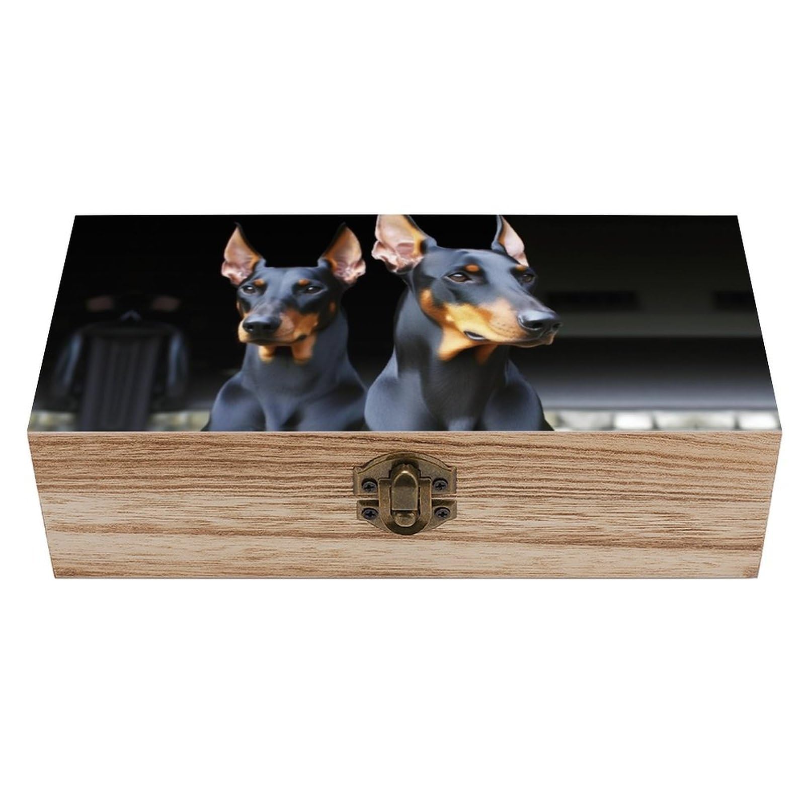 NONHAI Wooden Storage Box Doberman Wood Gift Box with Hinged Lid Vintage Decorative Jewelry Boxes Memory Box for Jewelry Art Hobbies Home Storage Treasure Keepsake Gift 7.9''x3.9''x2.3''