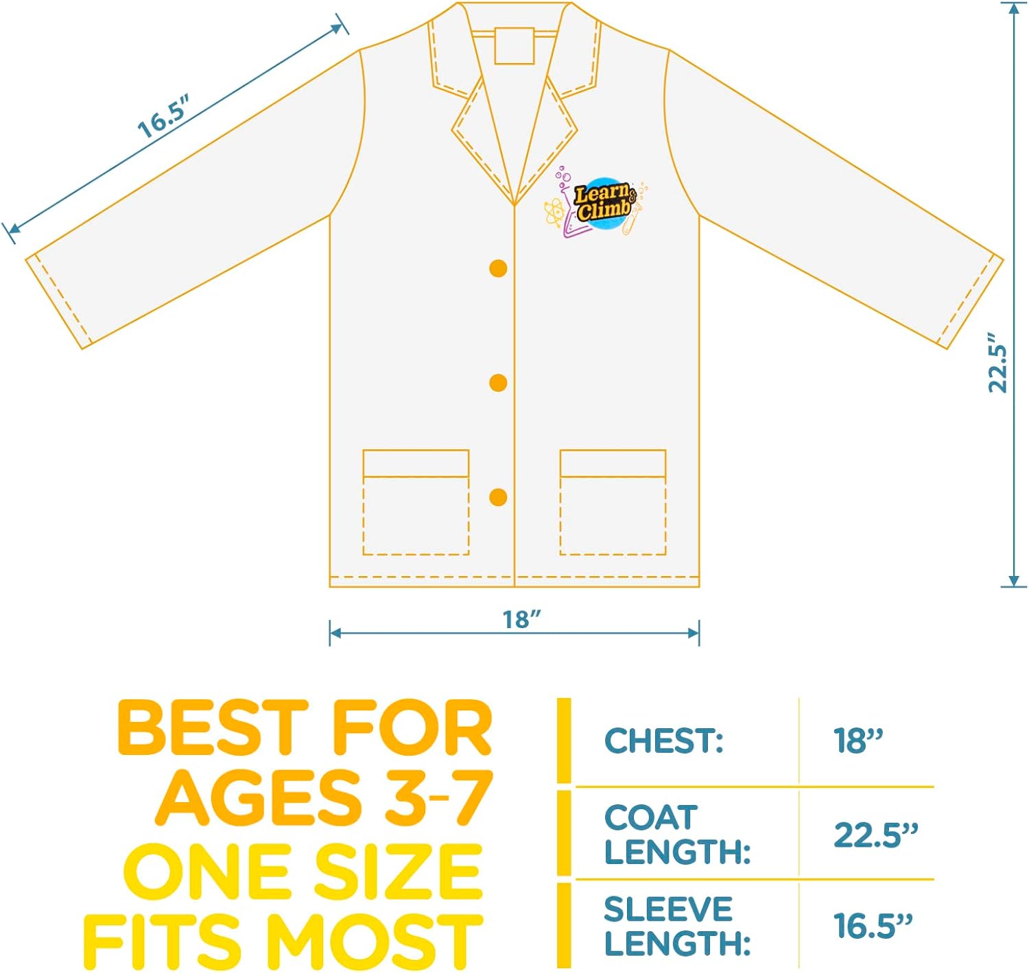 Miniatura 4 de Learn & Climb Abrigo de laboratorio para niños, kit de disfraz de laboratorio científico infantil con gafas y tarjeta de identificación para