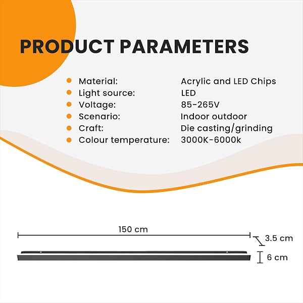 Mikeru 150CM Dimmable Outdoor Long Wall Sconce, LED Outdoor Lights with Mains Power Wall Lighting Fixtures with Memory Function Tricolor Light 3000k/4500k/6000k for Staircase, Garden, Dining Room - 2