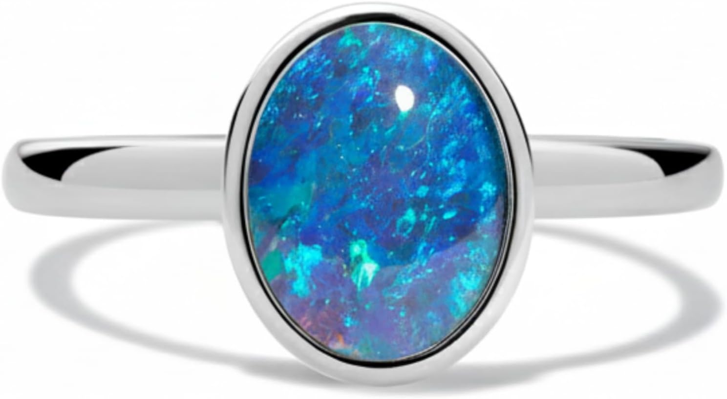 Genuine Australian Opal Ring – Tarnish-Resistant Opal Ring for Women Made of 925 Sterling Silver with 18K White Gold Coating – Opal Jewellery – Genuine Gemstone, Sterling Silver, Opal