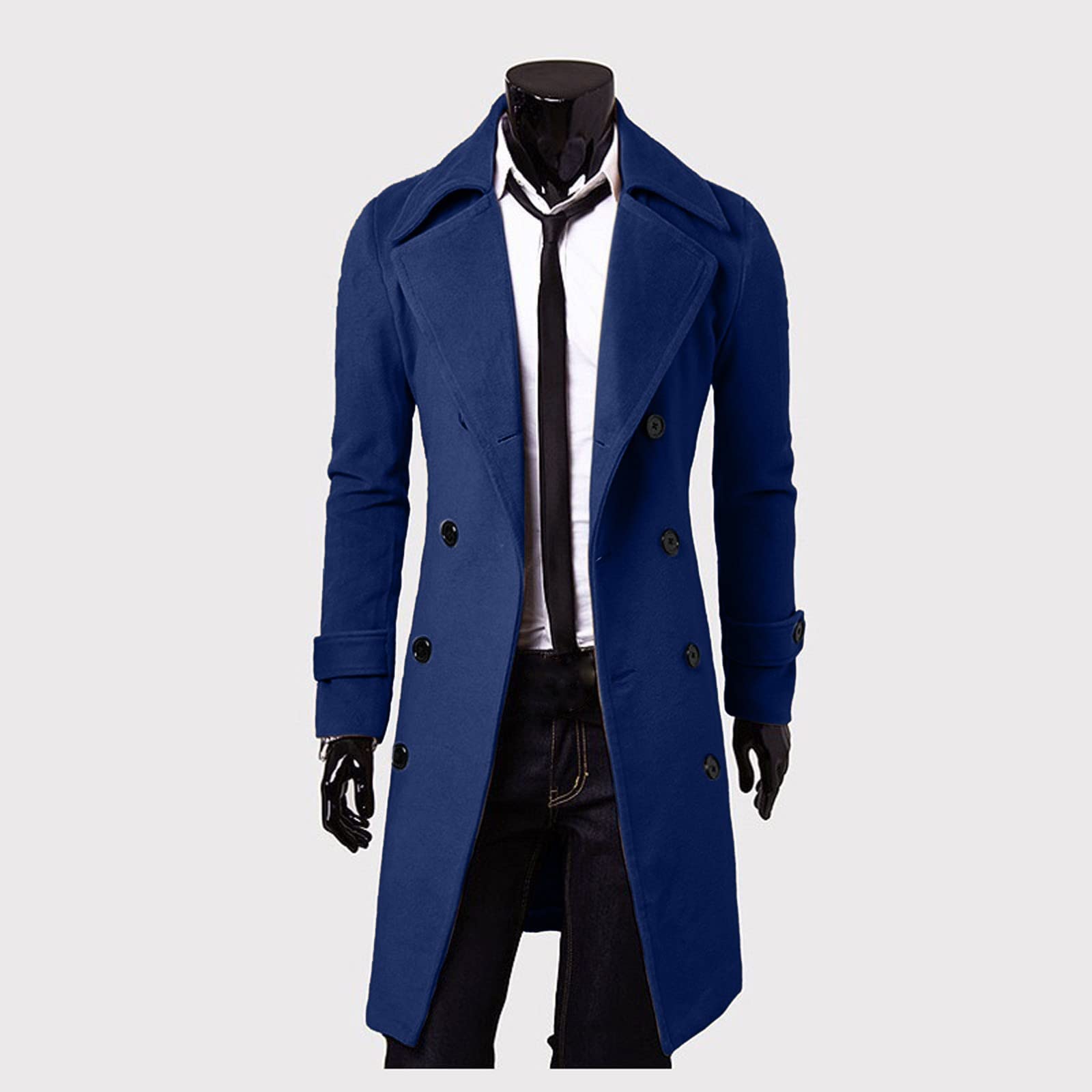 Abrigo de negocios para hombre, invierno, abrigo de lana con solapa larga, con botones, gabardina a prueba de viento, abrigo cálido para hombre, elegante y elegante