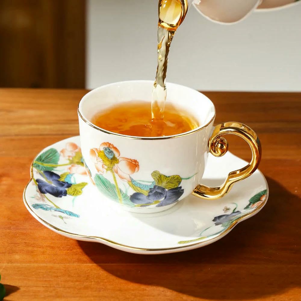 Tazza da tè in Ceramica con Vassoio, Resistente al Calore con Manico, Tazza da tè per Ragazze, Tazza da caffè, Tazza da tè pomeridiano, piattino