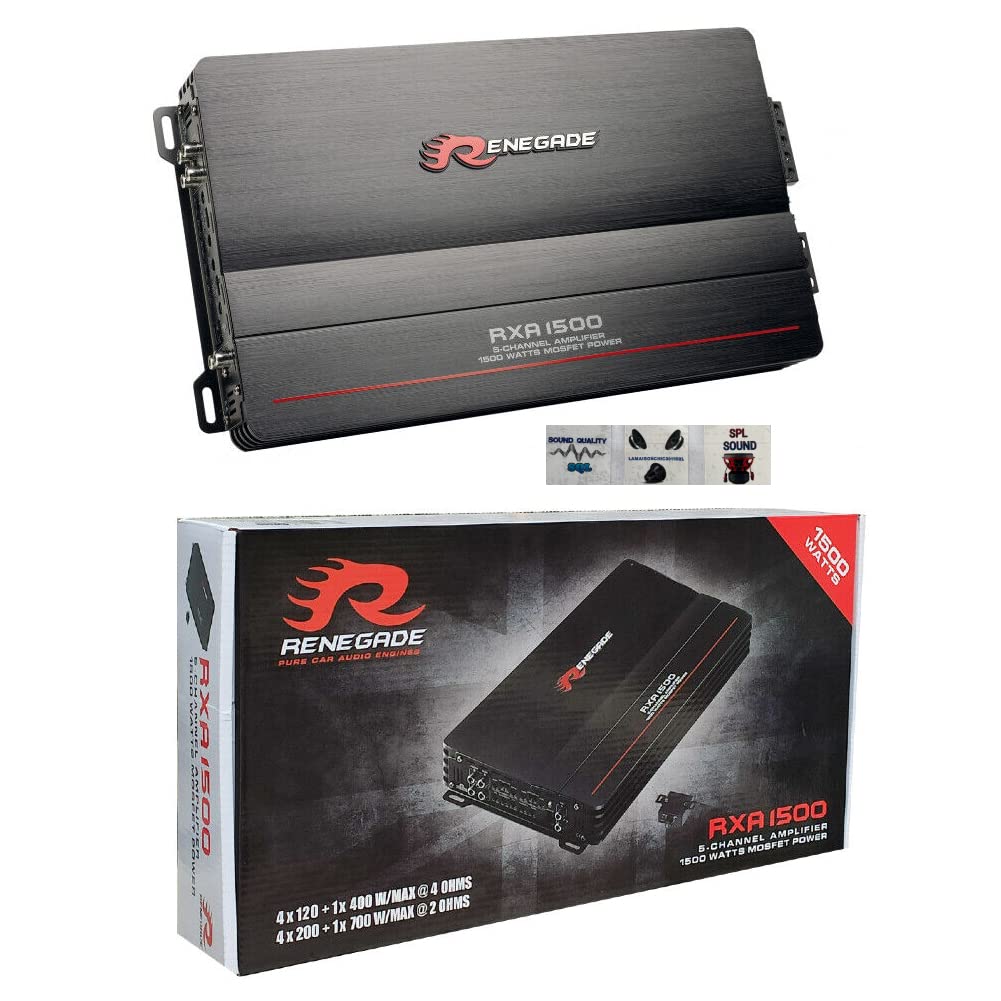 KIT SET PER RENEGADE RXA1500 RXA 1500 1 amplificatore nero 5 canali classe a/b 4 x 100 + 1 x 350 watt rms 4 x 200 + 1 x 700 watt max 1500 watt max per auto car, 1 pezzo + 3 sticker omaggio