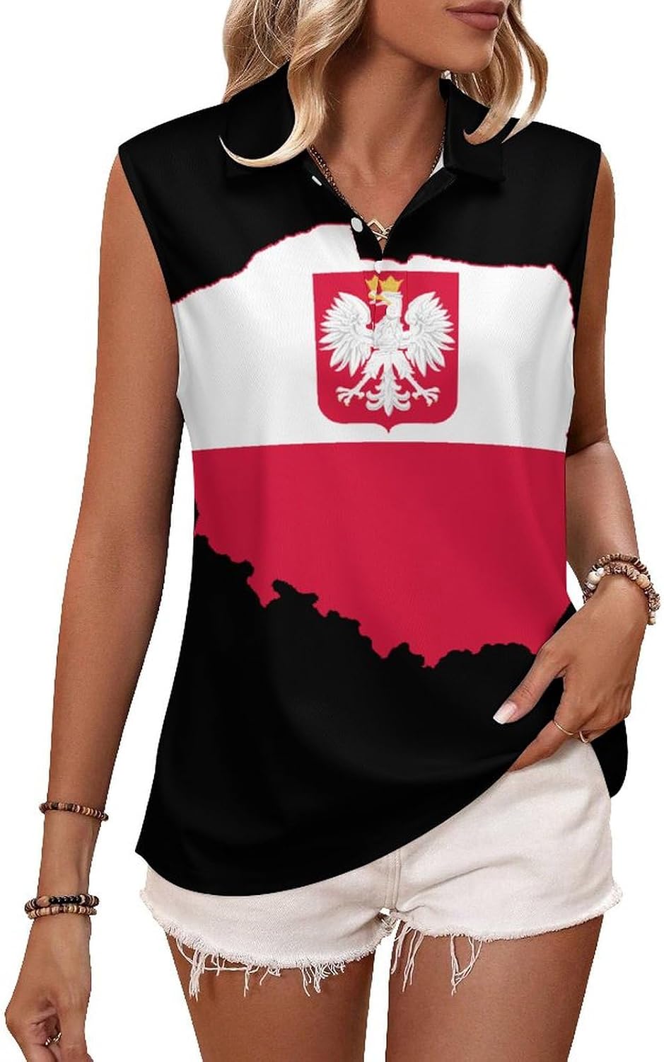 Flag Map of Poland Women's Sleeveless Polo Tank Top Print T-Shirt Tops Casual Tops Summer Workout
