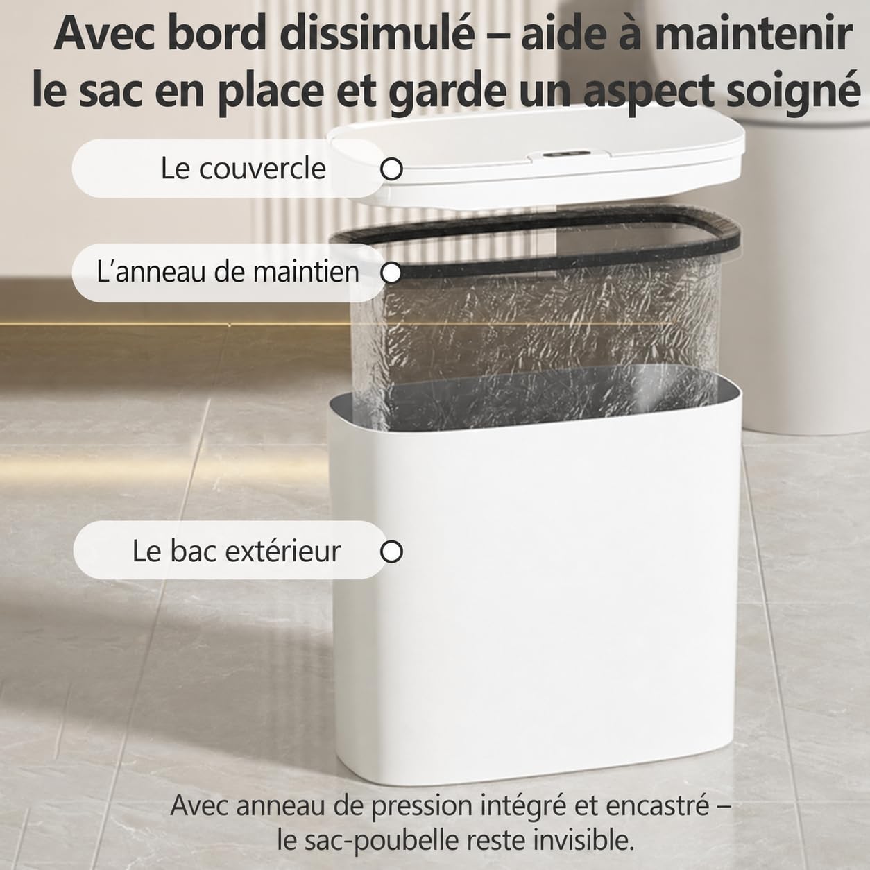 Poubelle Automatique 12L avec Capteur et Fixation Murale – Poubelle Électrique avec Couvercle, Anti-Odeurs et Étanche, pour Cuisine Salle de Bain WC – Blanc, Silencieuse et Gain de Place