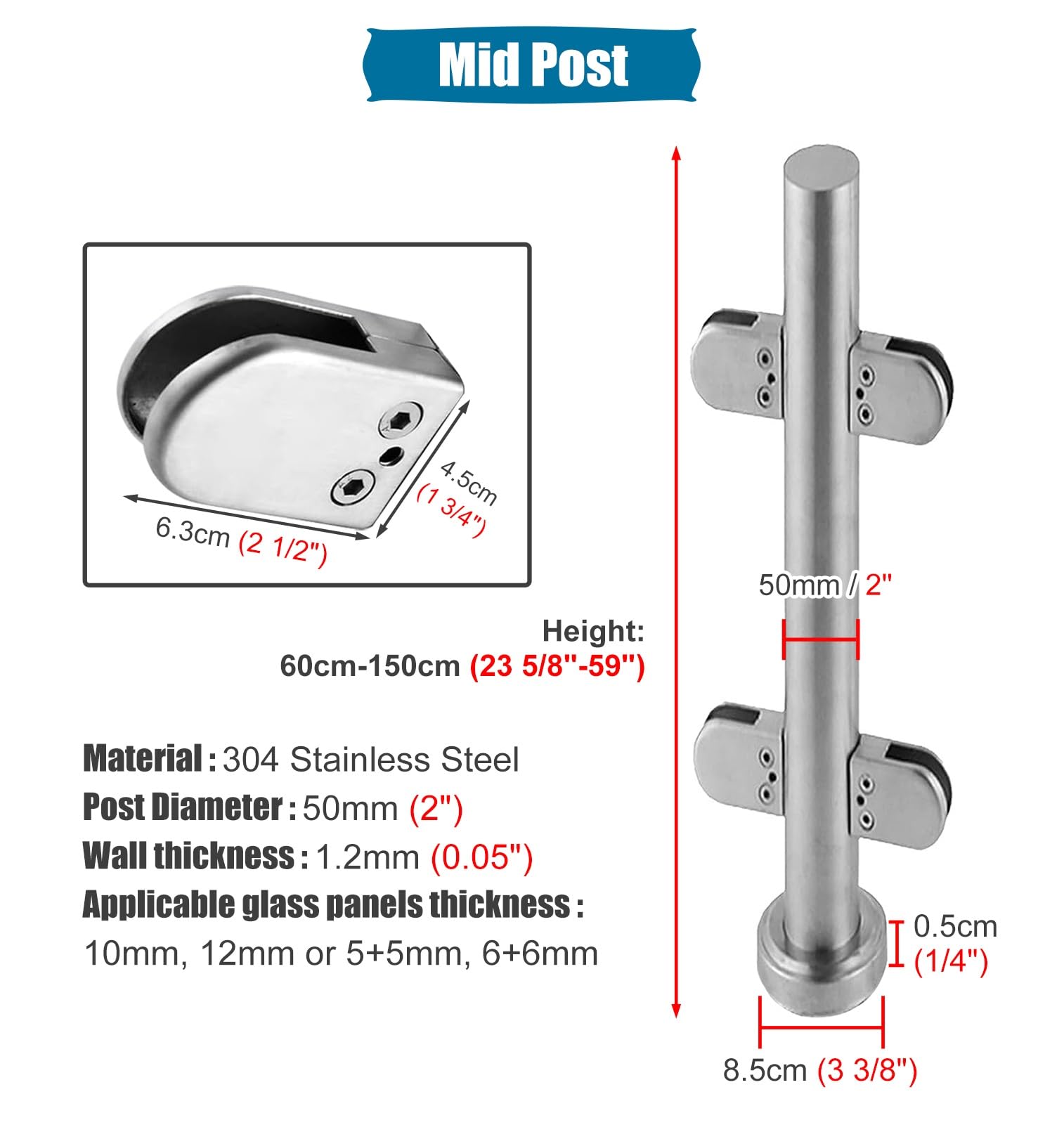 Poste conector de metal para barandilla - Kit de grapas para vallas y balaustradas, fácil instalación y diseño moderno