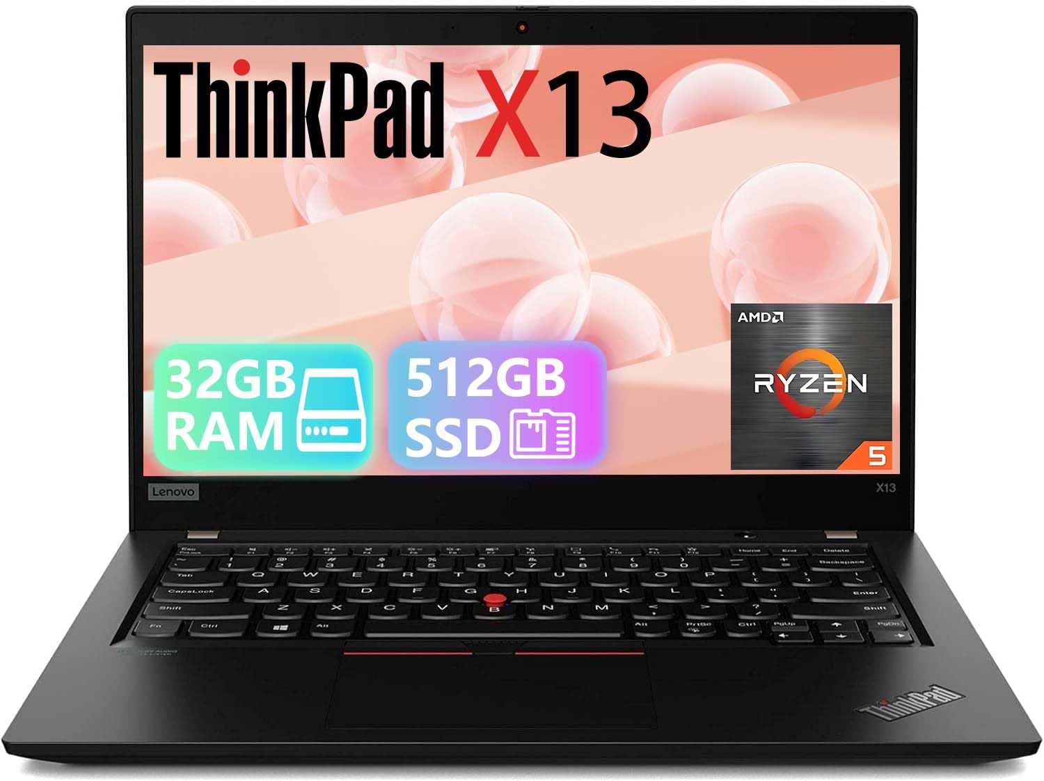Lenovo ThinkPad X13 Gen 1 Business Laptop 13.3" FHD Notebook, AMD Ryzen 5 PRO 4650U, 32GB RAM, 512GB SSD, Tastiera Giapponese QWERTY, Windows 11 Pro (Ricondizionato)