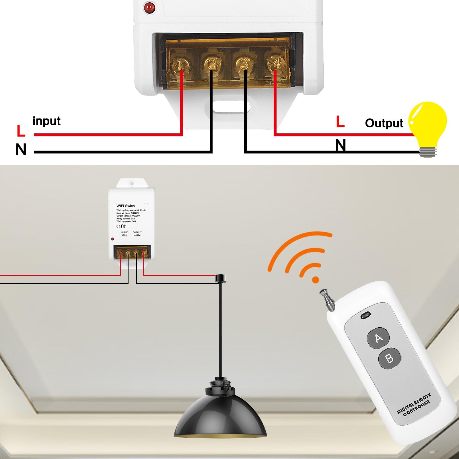 4-Wege-Funkfernbedienungsschalter, 220 V, digitaler Wandempfänger