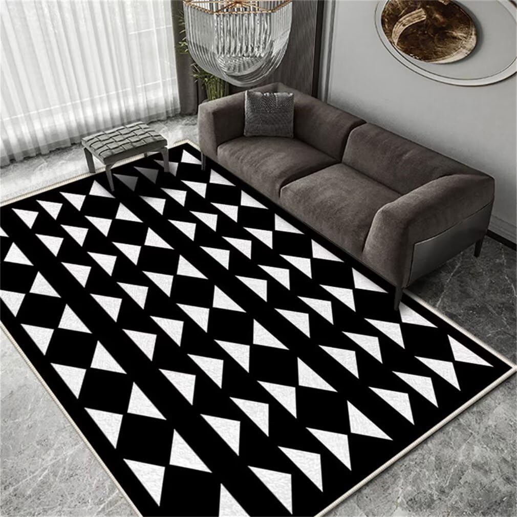 Tapis salon pas cher 200x250cm géométrique noir lavable en machine pour enfant