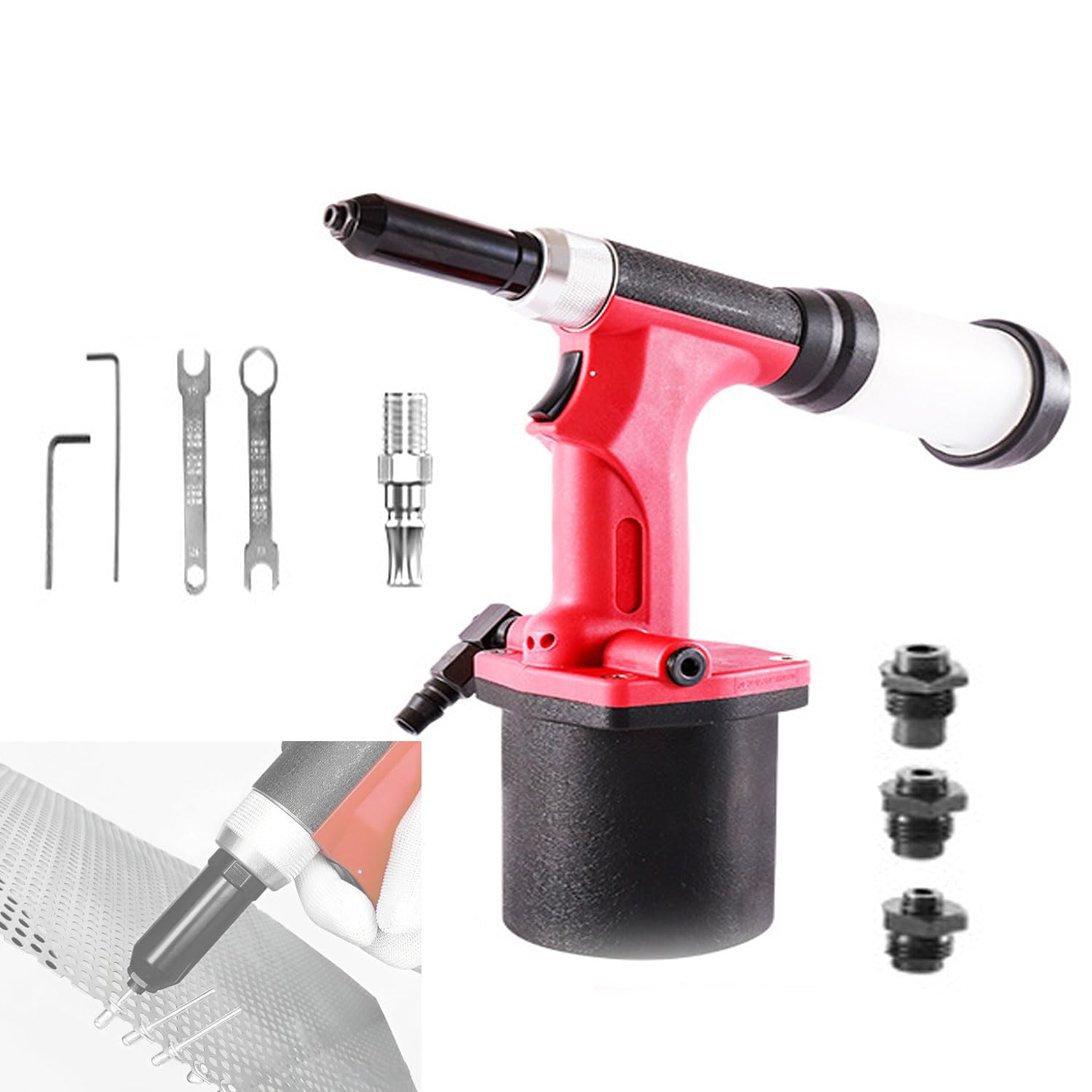 Kit di rivettatrice pneumatica, resistente, idraulica pneumatica, corsa da 20 mm, forza di trazione 2800 kg, set di utensili manuali professionali per rivettatrice per industria meccanica