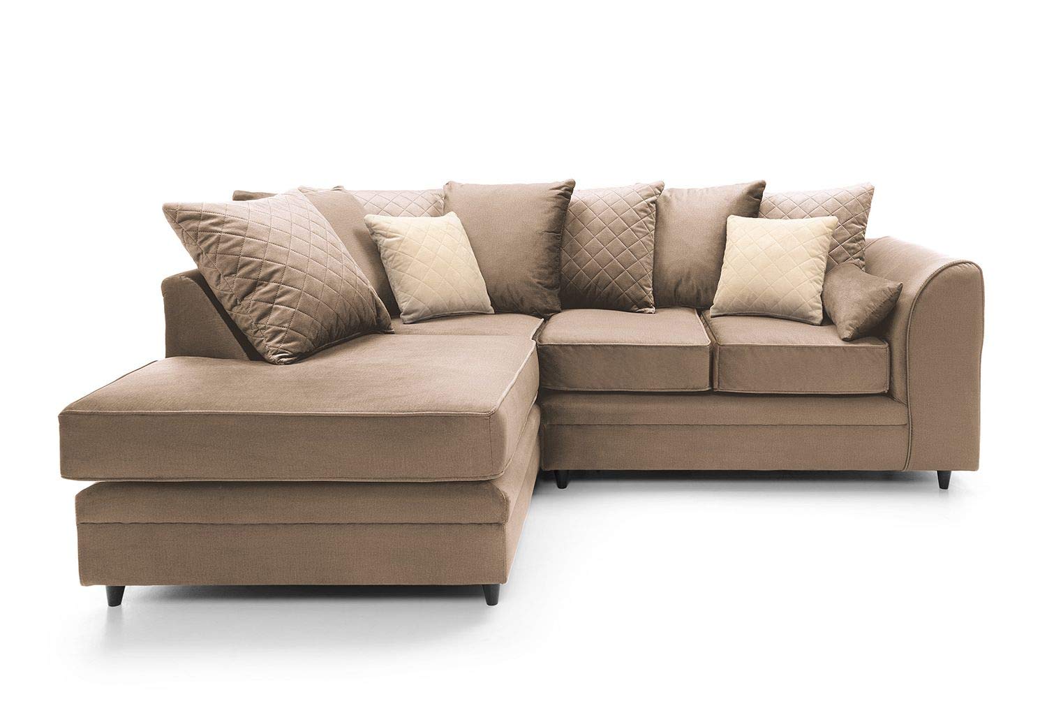 Abakus Direct Left Hand Corner Sofas for Living Room - Stylish Chicago L Shaped Sofa with Water Repellent Velvet Fabric | Contemporary Chaise Lounge Sofa Corner in Tan Brown | 212Wx164Dx78H