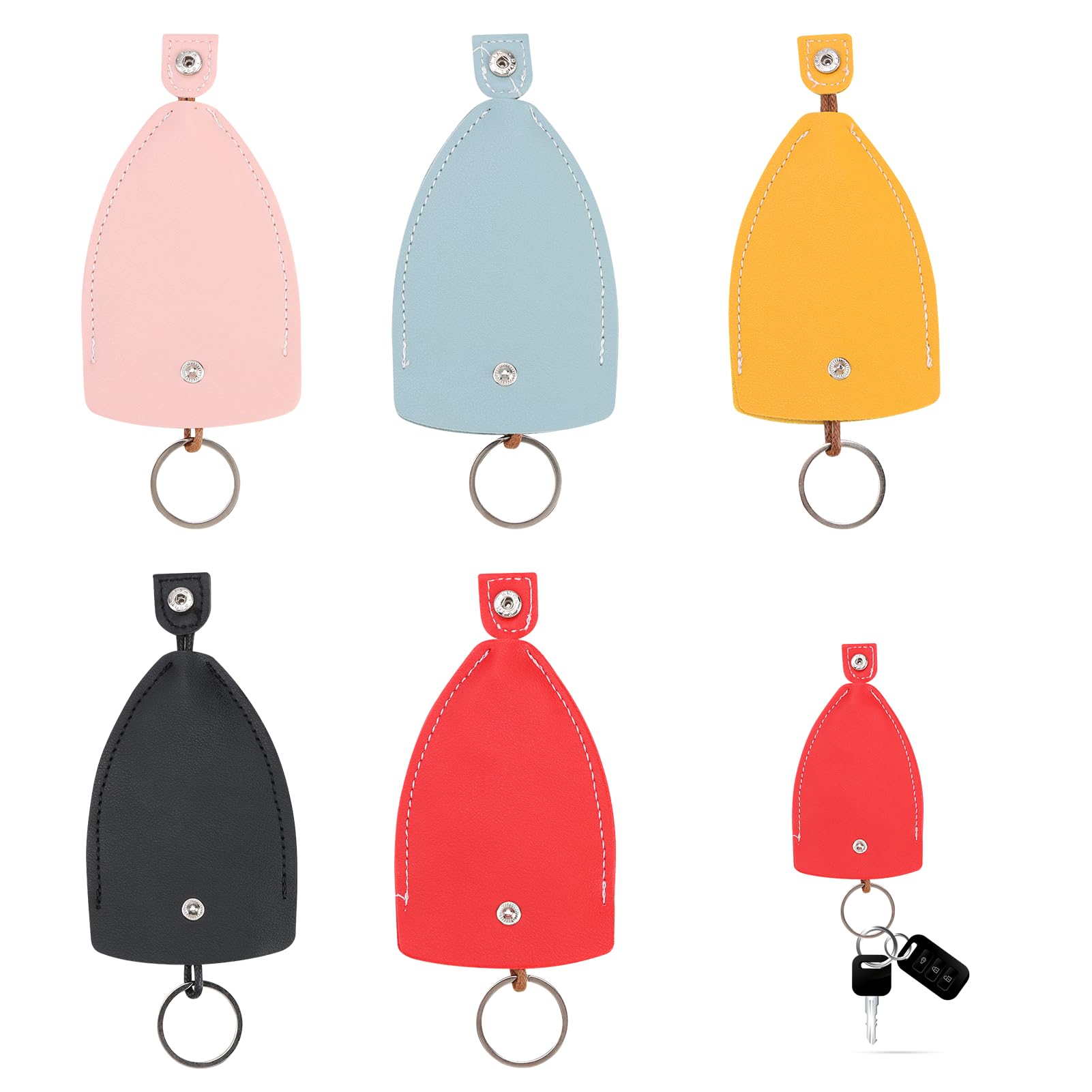 5PCS Funda para Llaves de Coche, Estuche para Llaves de Cuero PU Impermeable, Porta Llaves para Hombres y Mujeres, Llavero Organizador de Llaves de Coche Moto Casa(Rojo/Amarillo/Rosa/Azul/Negro)