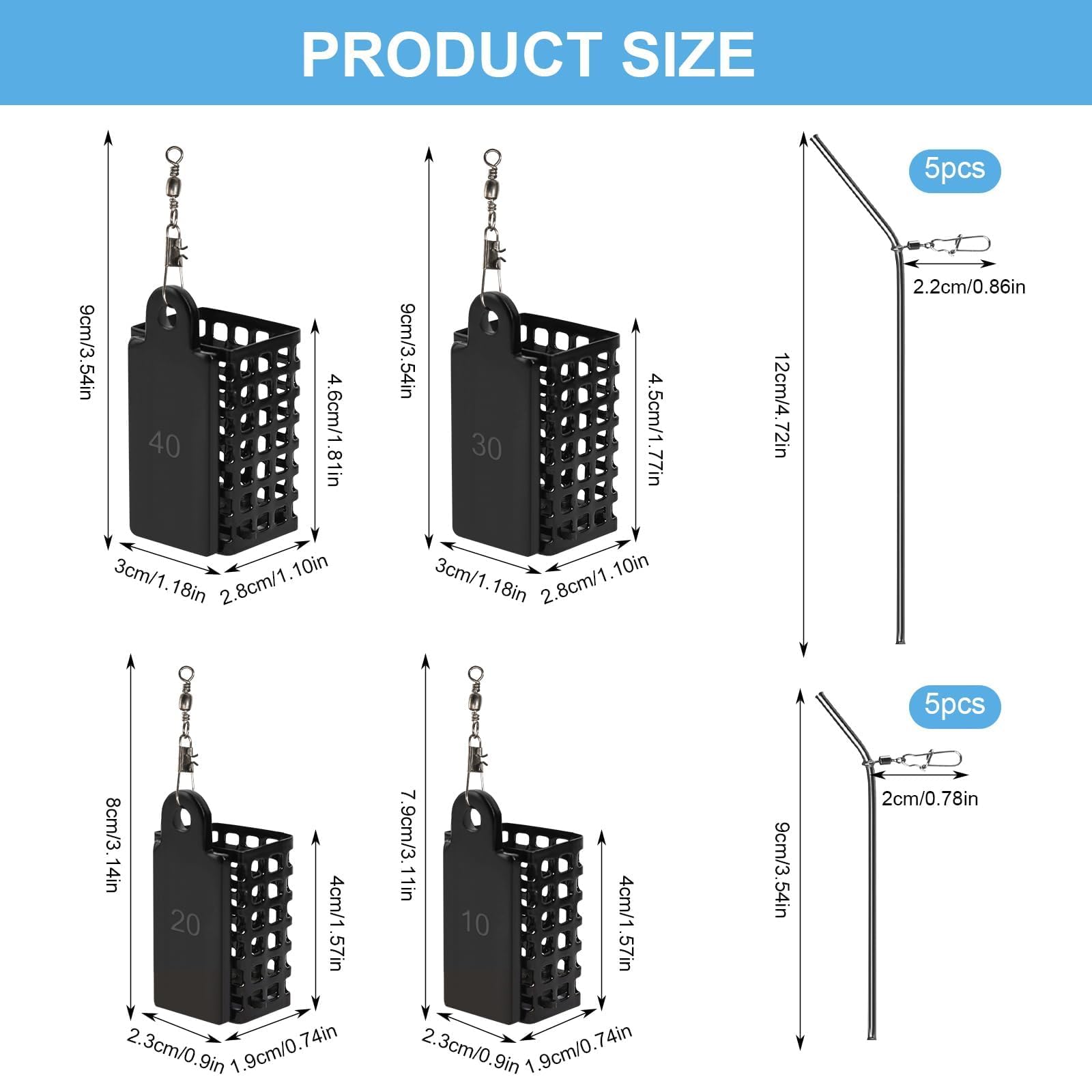 14 Pezzi Pasturatore Pesca Feeder, Cestino per Esche Feeder Pesca in Metallo 10g/20g/30g/40g Anti Groviglio Pesca Boom, Pesca Cestino da Pesca Adatta per la Pesca