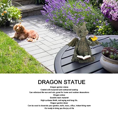 Estatua de Dragón Bebé Lectura de Resina para Jardín miniatura 7
