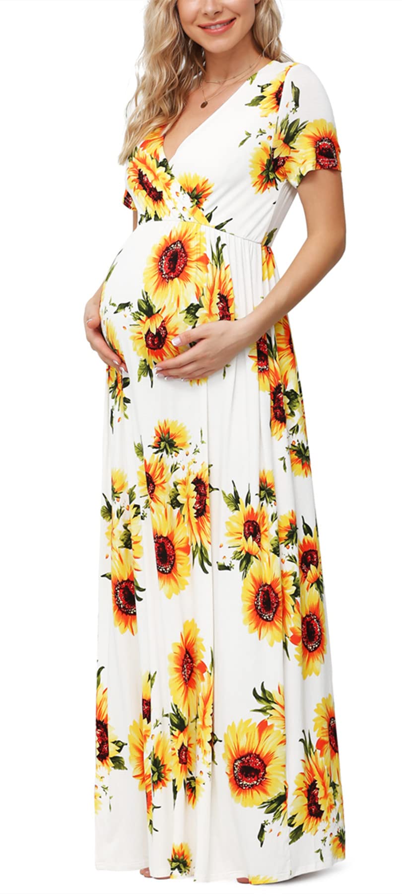 Xpenyo Maternity Maxi Dress Women Casual Wrap Long Baby Shower Pregnancy Dresses