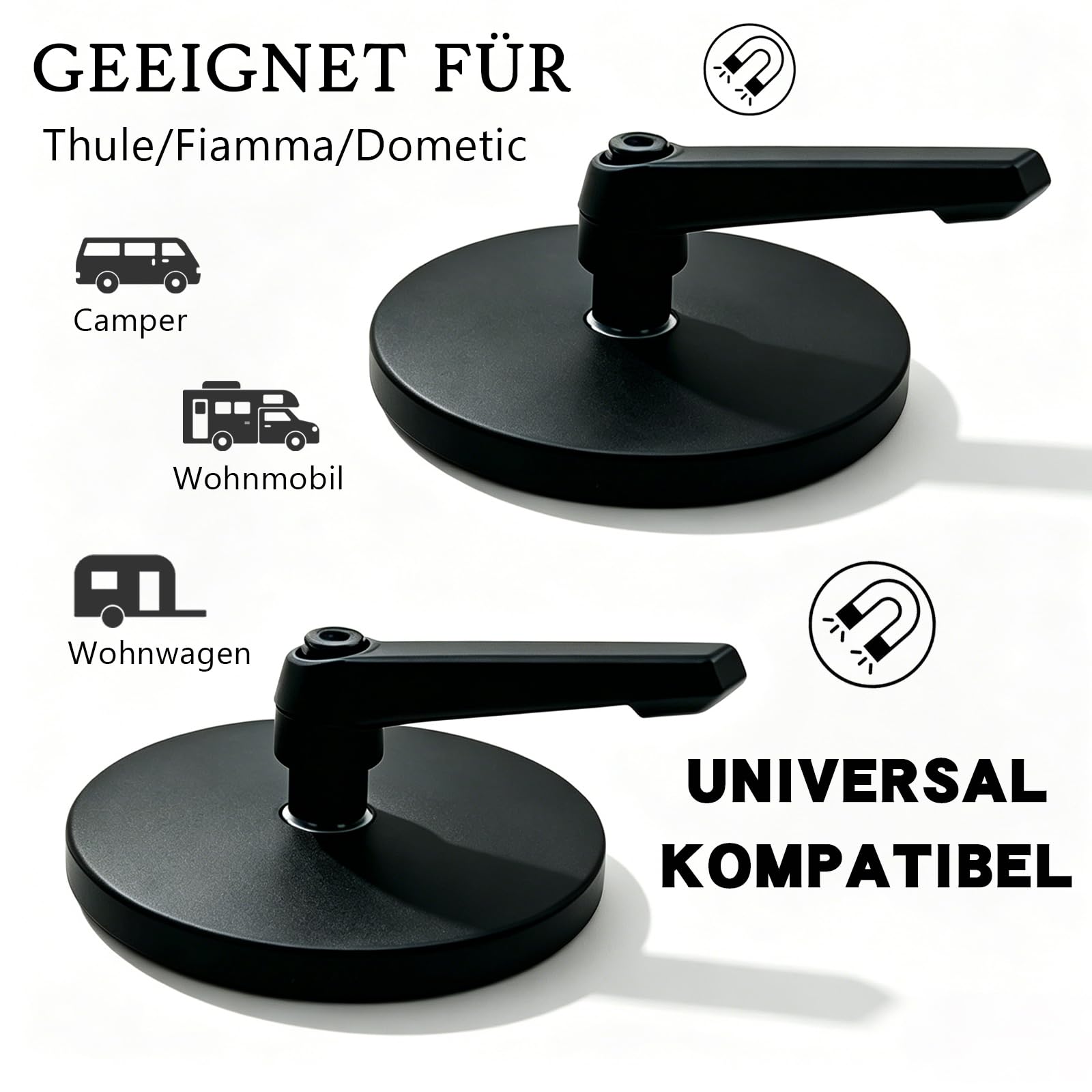 Markisenhalter mit Magnet (2 Stück) | Halterung für Markisenfuß | Markisenfusshalter Passend für Thule, Fiamma, Dometic | Zubehör für Wohnmobil, Camper, Kastenwagen & Van