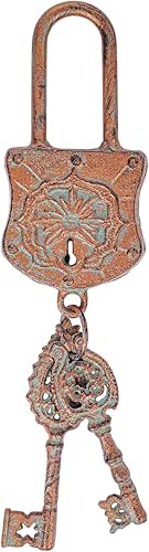 Sungmor Vintage Cast Iron Decorative Padlock and Keys-Rustic Wall Hanging,Ornate
