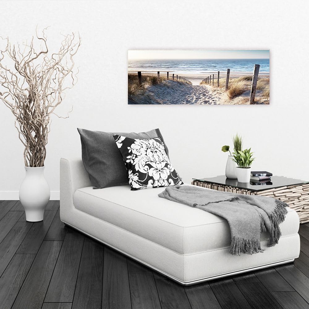 artissimo Glasbild 80x30 cm Bild Strand Dünenweg zum Meer AG3932A – Meerbild aus Glas, maritimes Wandbild Querformat