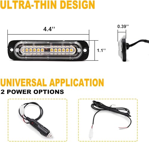 Miniatura 5 de FOXCID 4 luces LED estroboscópicas de montaje en superficie para rejilla de emergencia ultra delgada, función de sincronización de advertencia de