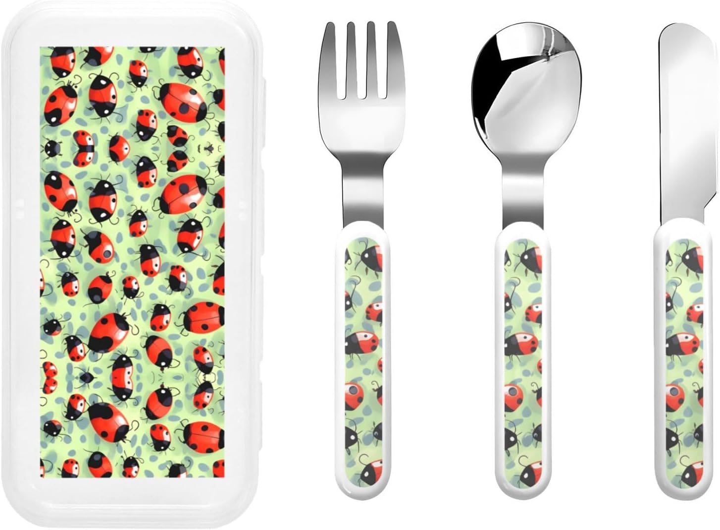 Ladybugs Cartoon Flatware 3 Pieces Set For Dinners, Stainless Steel Cutlery, Forks, Dinner Knife, Dinner Spoon