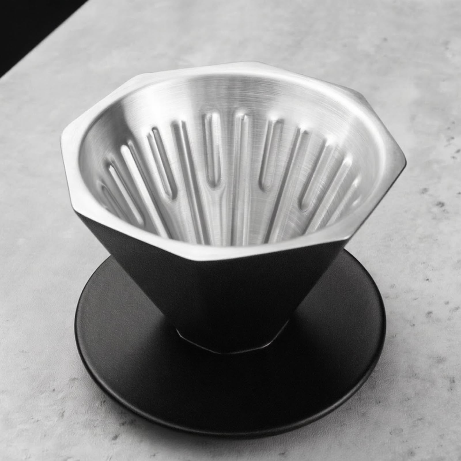Dripper Pour-Over Ottagonale in Acciaio Inox Riutilizzabile Dripper Pour Over Affusolato in Metallo Di, Beige 1-2p