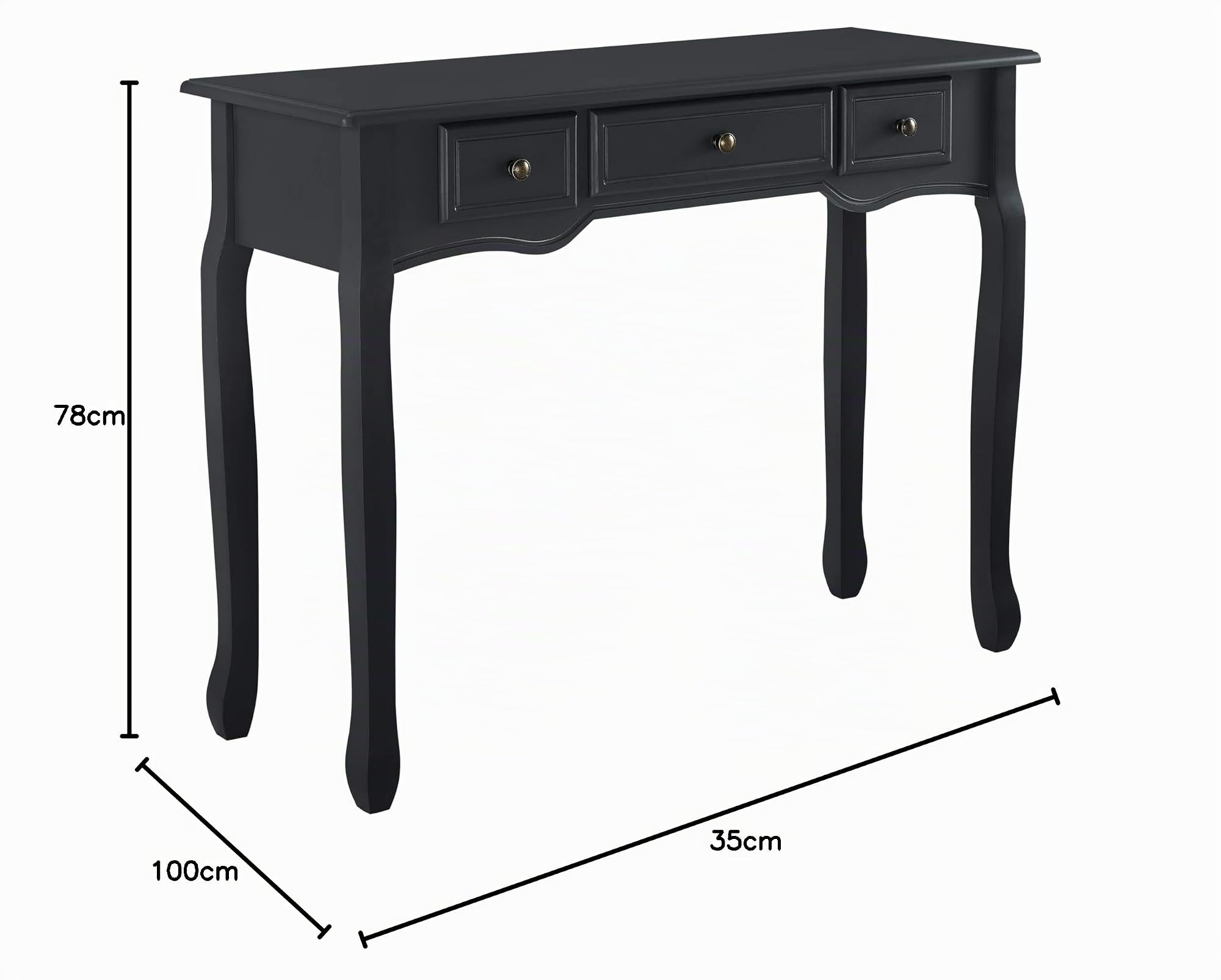 [en.casa] Mesa Consola con 3 cajones 78 x 100 x 35 cm Cómoda Armario Recibidor Vintage MDF/Pin Negro
