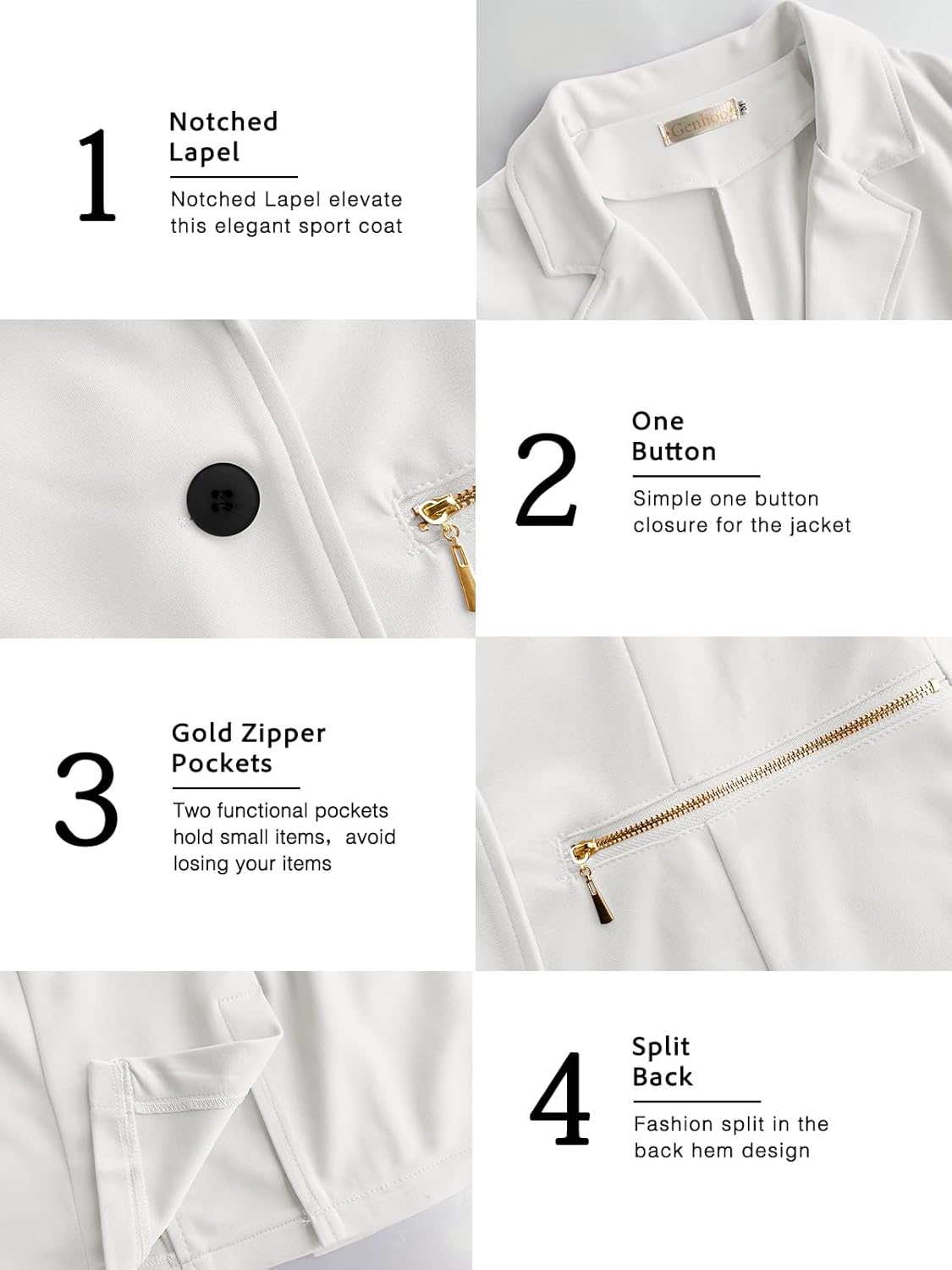 Genhoo Women's Long Sleeve Blazer Open Front Cardigan Jacket Work Office Blazer with Zipper Pockets - Image 5