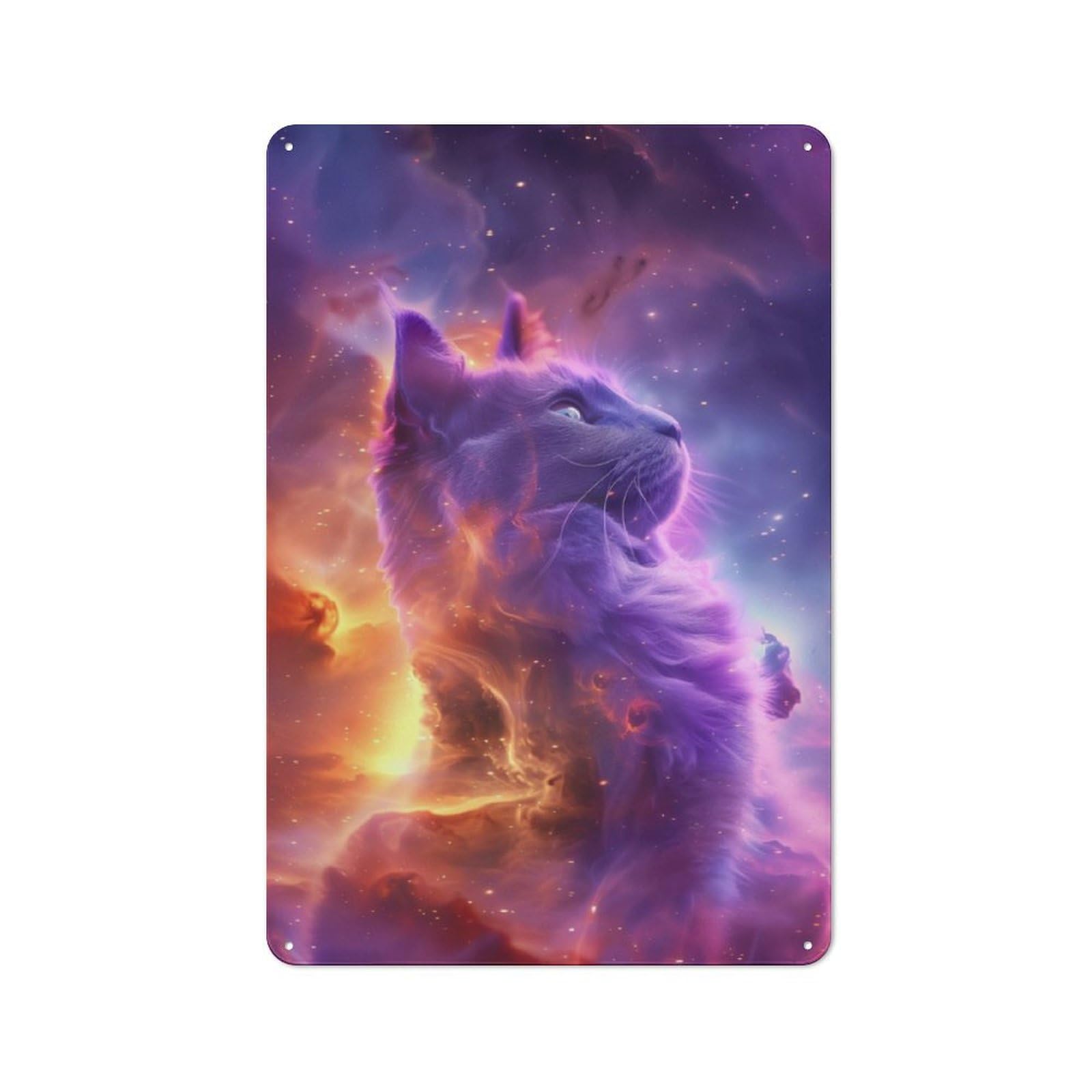 Understated Office Metal Sign 30x20cm Featuring Cosmic Nebulae Kitten, Studio Wall Plaque for Office, Study, Studio Or Hallway