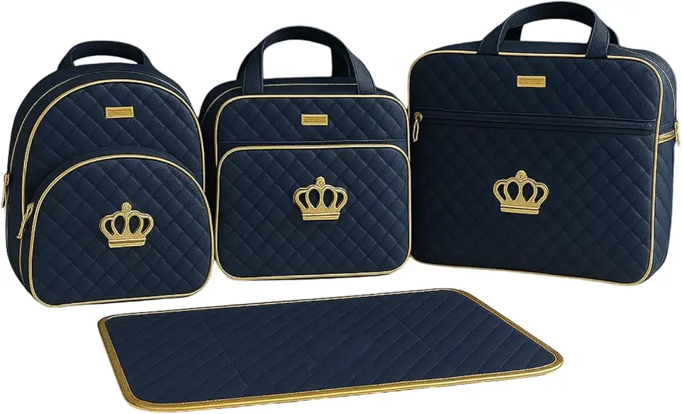 Kit Bolsas Saída Maternidade Para Bebê 4 Peças Estilo Coroa Dourada